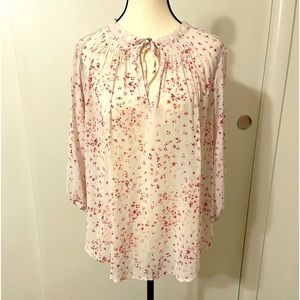 Torrid 00 Floral Slit Neck Pink and Ivory Georgette Smock Blouse
